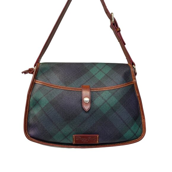 Dooney & Bourke Blue & Green Tartan Plaid Saddle Shoulder Bag - Picture 6 of 10